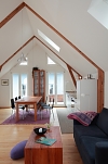 High ceiling of living-room in the Appartement Violet Holiday apartment in the Vosges